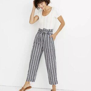 Madewell Baltic Stripe Linen Blend Paper Bag Waist Cropped Pants (10)